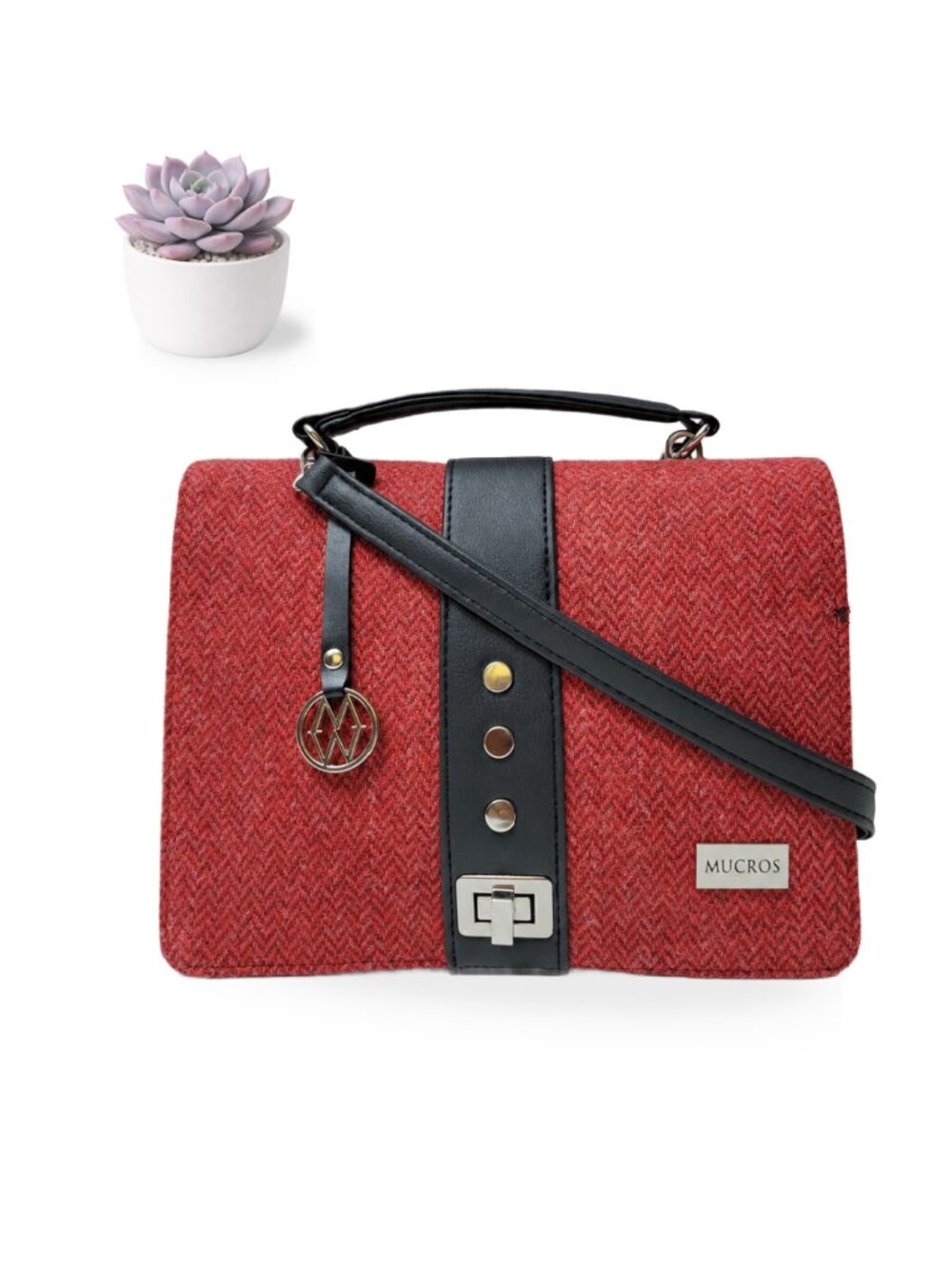 Mucros Weavers Red Irish Tweed Crossbody Bag Made in Ireland Killarney Purse